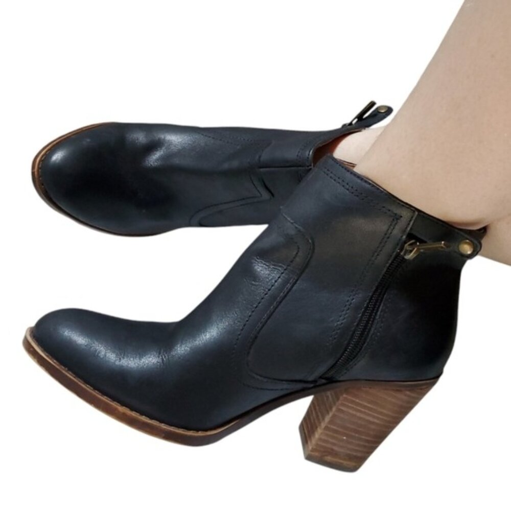 Lucky Brand Eugina Black Leather Ankle Boots Heels Heeled Heel Women's Woman's 9